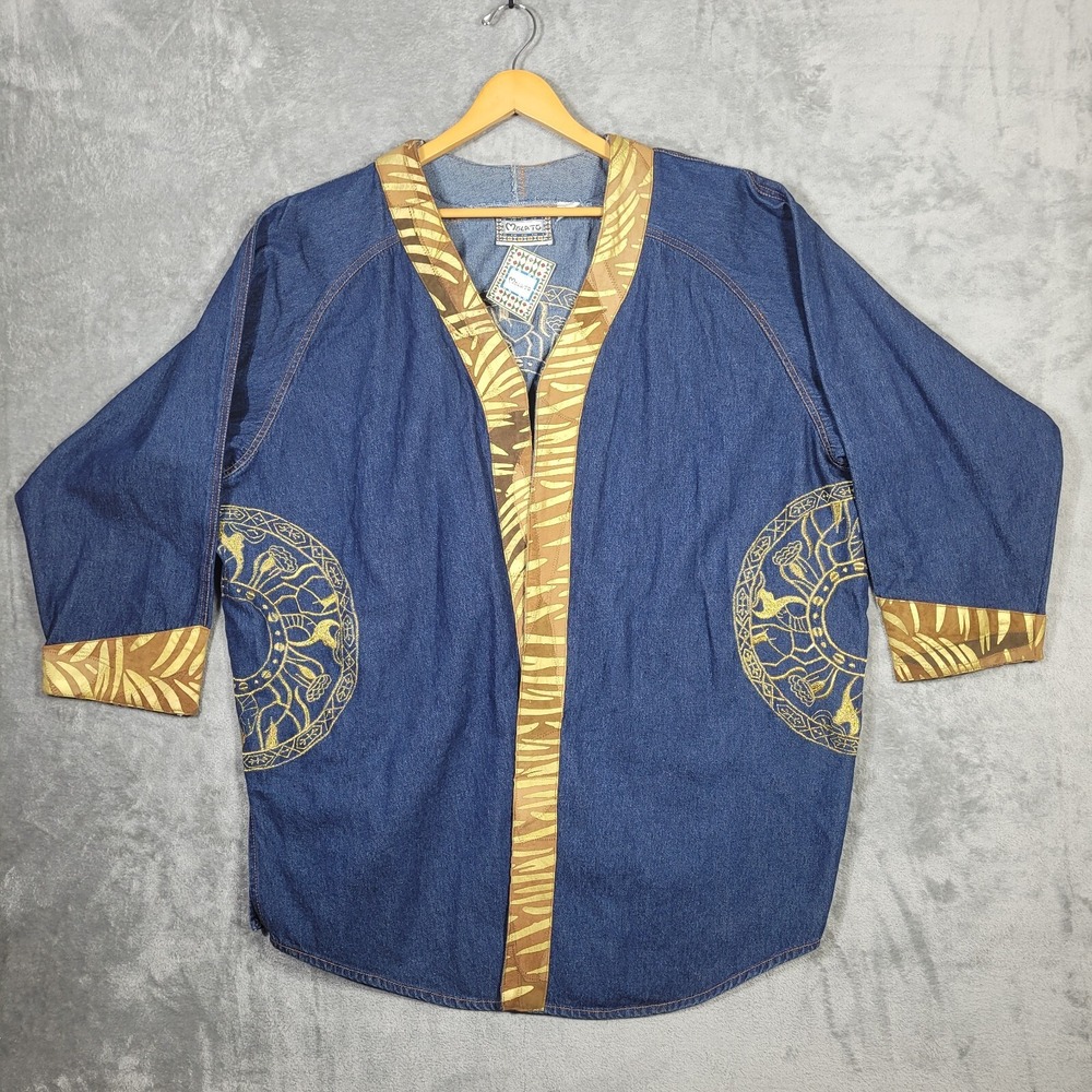 Vintage Molato Cardigan Womens 1X Denim Long Duster Jacket Maxi Dress NWT 90s
